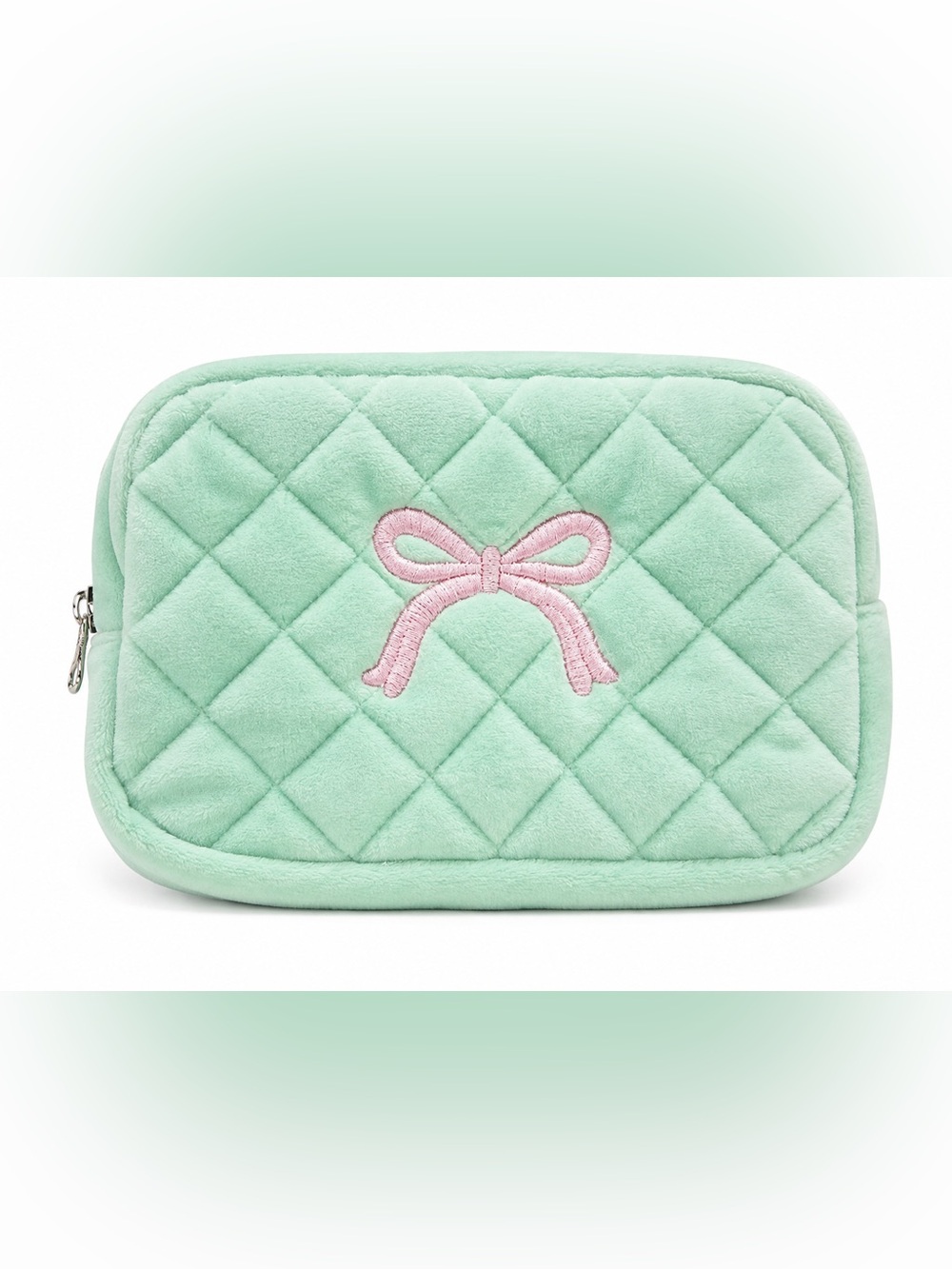 Kids Quilted Mint Pouch with Pink Bow - Brand